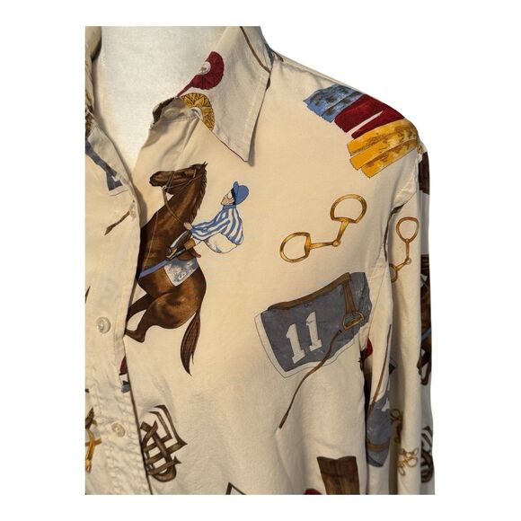 Lauren Ralph Lauren Size 10 Equestrian Horse Show Race 100% Silk Blouse Shirt - Picture 3 of 7